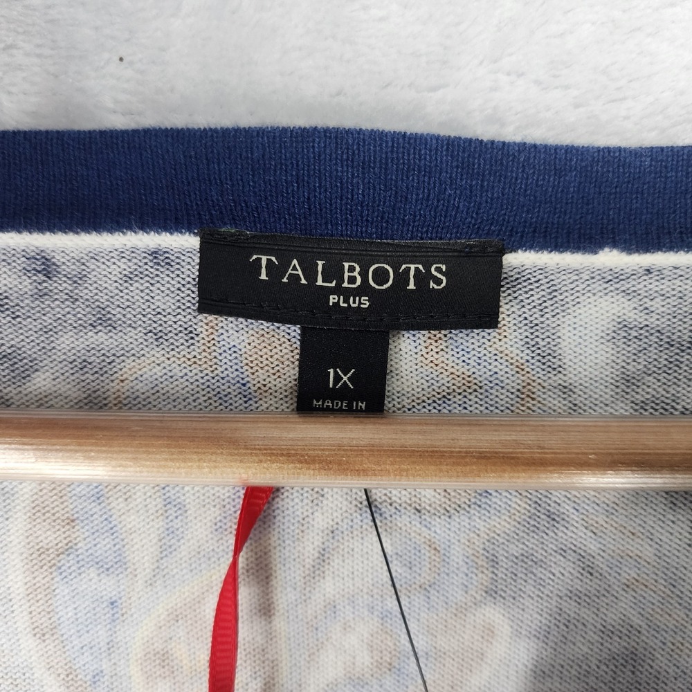 Talbots Cardigan Sweater Womens Size 1X Classics Paisley Navy Blue Button NWT - Picture 2 of 9